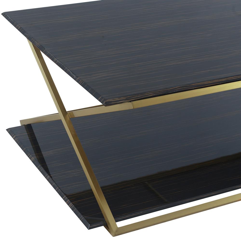 Armen Living - Westlake Dark Brown Veneer Coffee Table with Brushed Gold Legs - LCWLCOBRGLD veiw 3