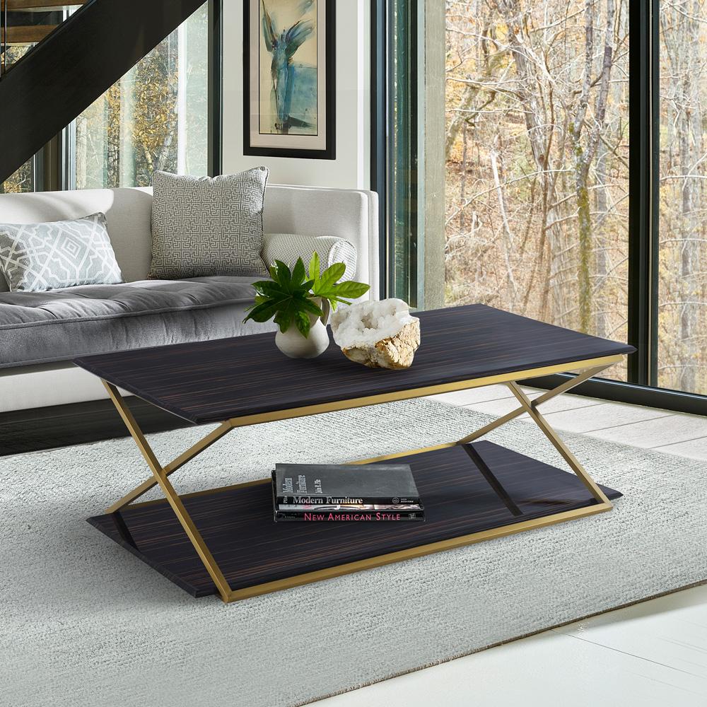 Armen Living - Westlake Dark Brown Veneer Coffee Table with Brushed Gold Legs - LCWLCOBRGLD veiw 4