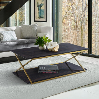 Armen Living - Westlake Dark Brown Veneer Coffee Table with Brushed Gold Legs - LCWLCOBRGLD veiw 4
