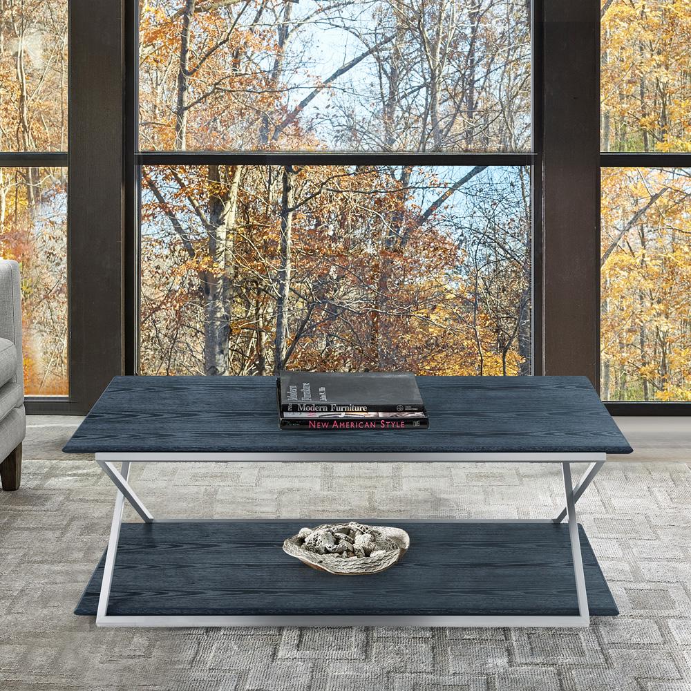 Armen Living - Westlake Black Veneer Coffee Table with Brushed Stainless Steel Frame - LCPDCOBLBS veiw 4