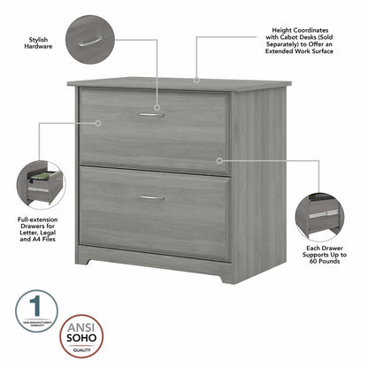 Bush Furniture - Cabot 2 Drawer Lateral File Cabinet in Modern Gray - WC31380 veiw 3