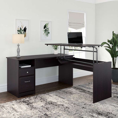 Bush Furniture - Cabot 60W 3 Position L Shaped Sit to Stand Desk in Espresso Oak - CAB043EPO veiw 2
