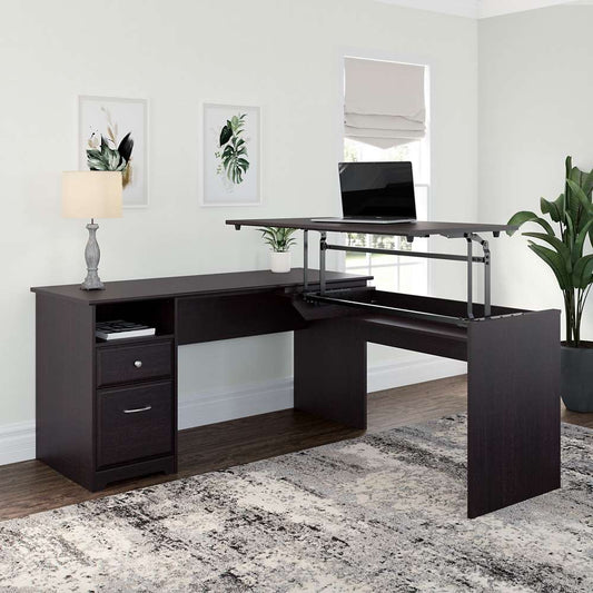 Bush Furniture - Cabot 60W 3 Position L Shaped Sit to Stand Desk in Espresso Oak - CAB043EPO veiw 2