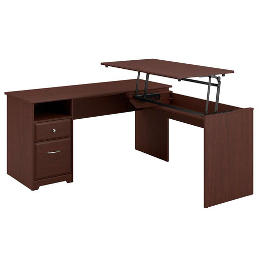 Bush Furniture - Cabot 60W 3 Position L Shaped Sit to Stand Desk in Harvest Cherry - CAB043HVC veiw 1