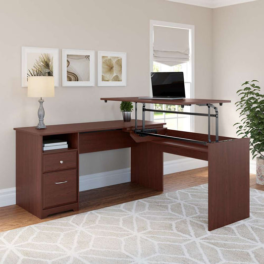 Bush Furniture - Cabot 60W 3 Position L Shaped Sit to Stand Desk in Harvest Cherry - CAB043HVC veiw 2