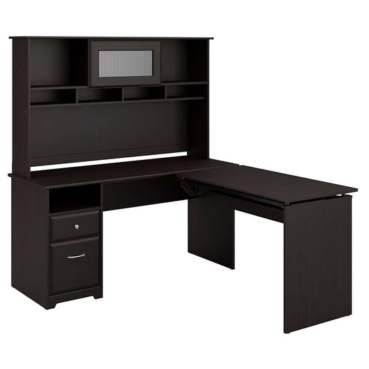 Bush Furniture - Cabot 60W 3 Position L Shaped Sit to Stand Desk with Hutch in Espresso Oak - CAB045EPO veiw 1