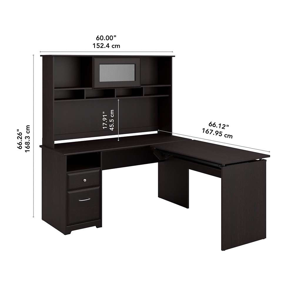 Bush Furniture - Cabot 60W 3 Position L Shaped Sit to Stand Desk with Hutch in Espresso Oak - CAB045EPO veiw 5
