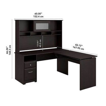 Bush Furniture - Cabot 60W 3 Position L Shaped Sit to Stand Desk with Hutch in Espresso Oak - CAB045EPO veiw 5