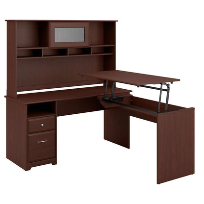 Bush Furniture - Cabot 60W 3 Position L Shaped Sit to Stand Desk with Hutch in Harvest Cherry - CAB045HVC veiw 1