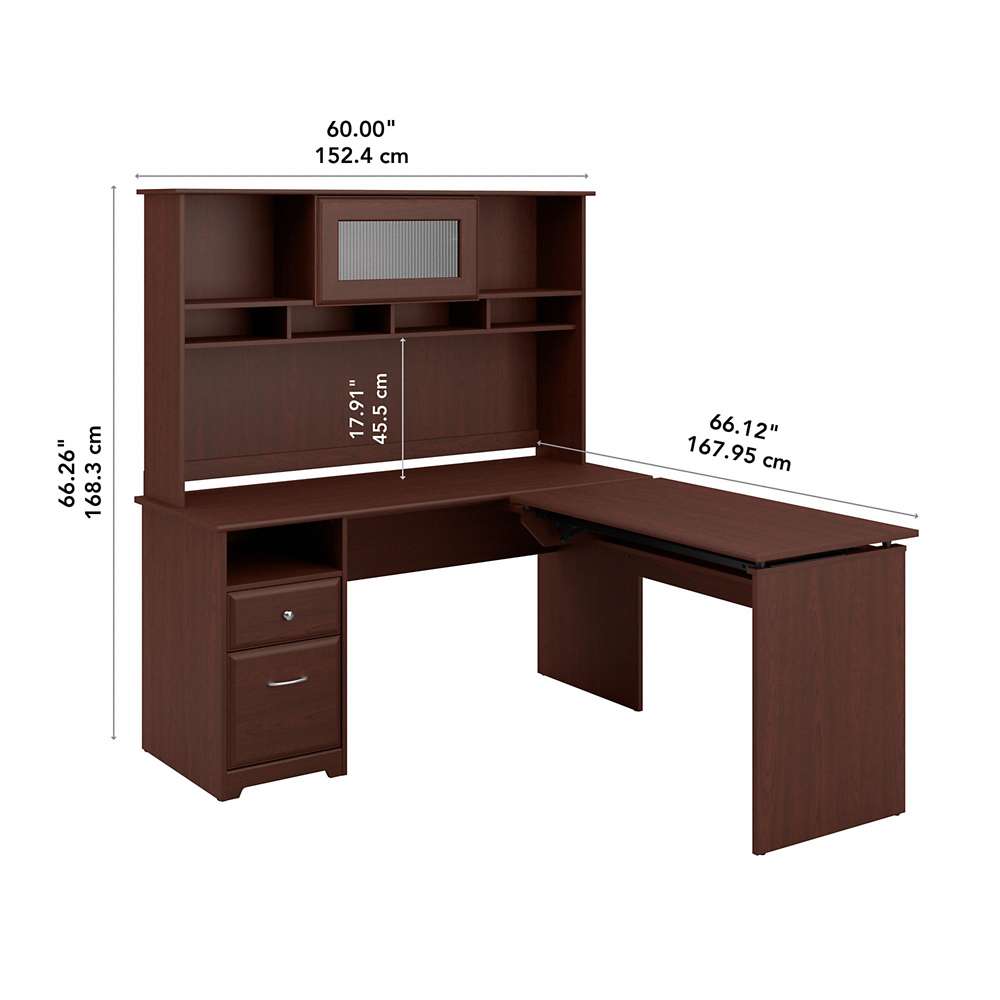 Bush Furniture - Cabot 60W 3 Position L Shaped Sit to Stand Desk with Hutch in Harvest Cherry - CAB045HVC veiw 5