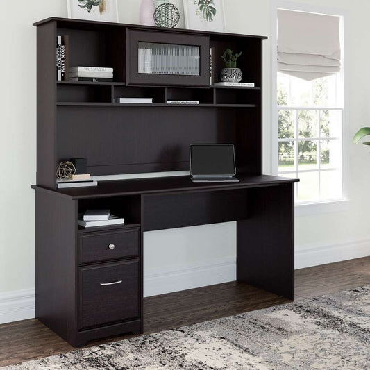 Bush Furniture - Cabot 60W Computer Desk with Hutch and Drawers in Espresso Oak - CAB042EPO veiw 2
