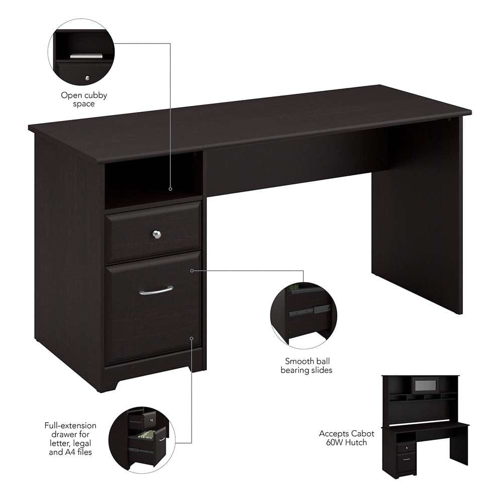 Bush Furniture - Cabot 60W Computer Desk with Hutch and Drawers in Espresso Oak - CAB042EPO veiw 7
