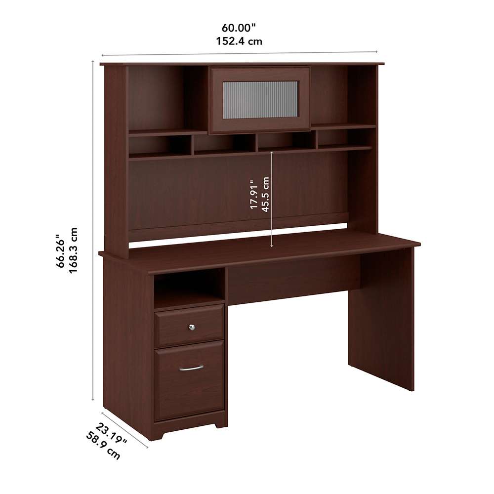 Bush Furniture - Cabot 60W Computer Desk with Hutch and Drawers in Harvest Cherry - CAB042HVC veiw 5