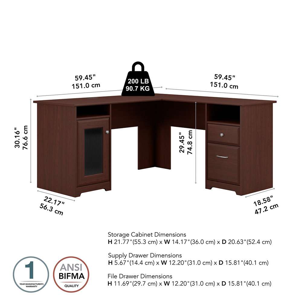 Bush Furniture  -  Cabot 60W L Shaped Computer Desk in Harvest Cherry  - WC31430K veiw 5