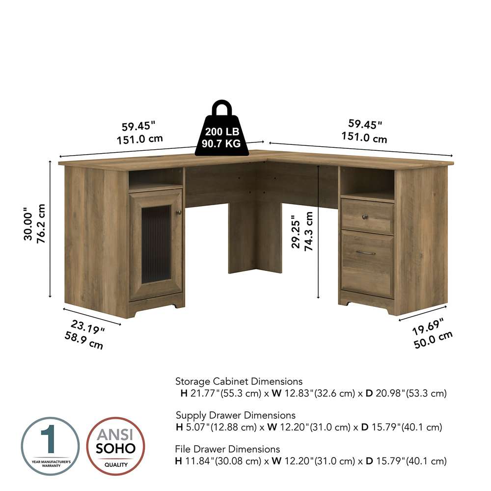 Bush Furniture  -  Cabot 60W L Shaped Computer Desk in Reclaimed Pine  - WC31530K veiw 5