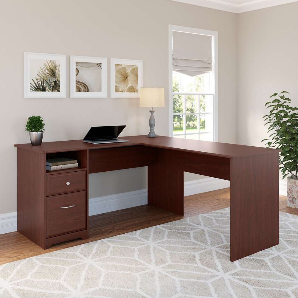 Bush Furniture - Cabot 60W L Shaped Computer Desk with Drawers in Harvest Cherry - CAB044HVC veiw 2
