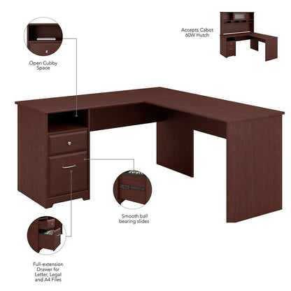 Bush Furniture - Cabot 60W L Shaped Computer Desk with Drawers in Harvest Cherry - CAB044HVC veiw 7
