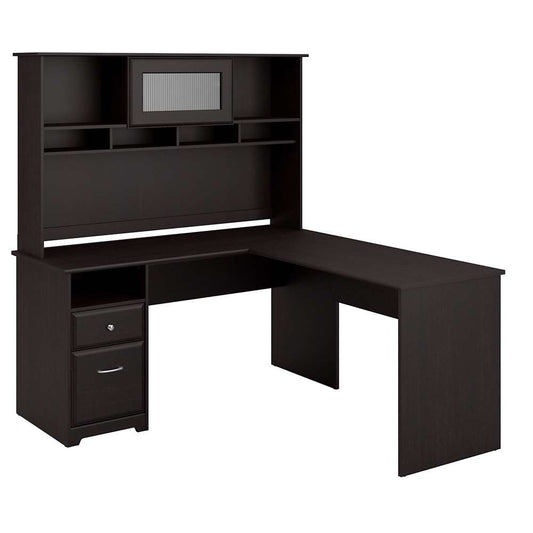 Bush Furniture - Cabot 60W L Shaped Computer Desk with Hutch and Drawers in Espresso Oak - CAB046EPO veiw 1