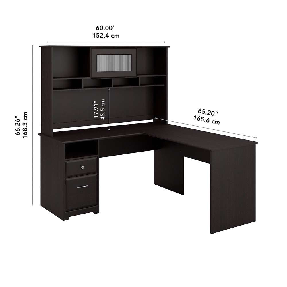Bush Furniture - Cabot 60W L Shaped Computer Desk with Hutch and Drawers in Espresso Oak - CAB046EPO veiw 5