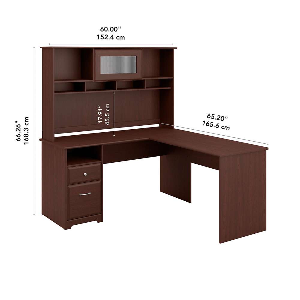 Bush Furniture - Cabot 60W L Shaped Computer Desk with Hutch and Drawers in Harvest Cherry - CAB046HVC veiw 5