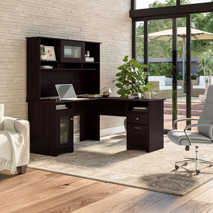 Bush Furniture - Cabot 60W L Shaped Computer Desk with Hutch in Espresso Oak - CAB001EPO veiw 2
