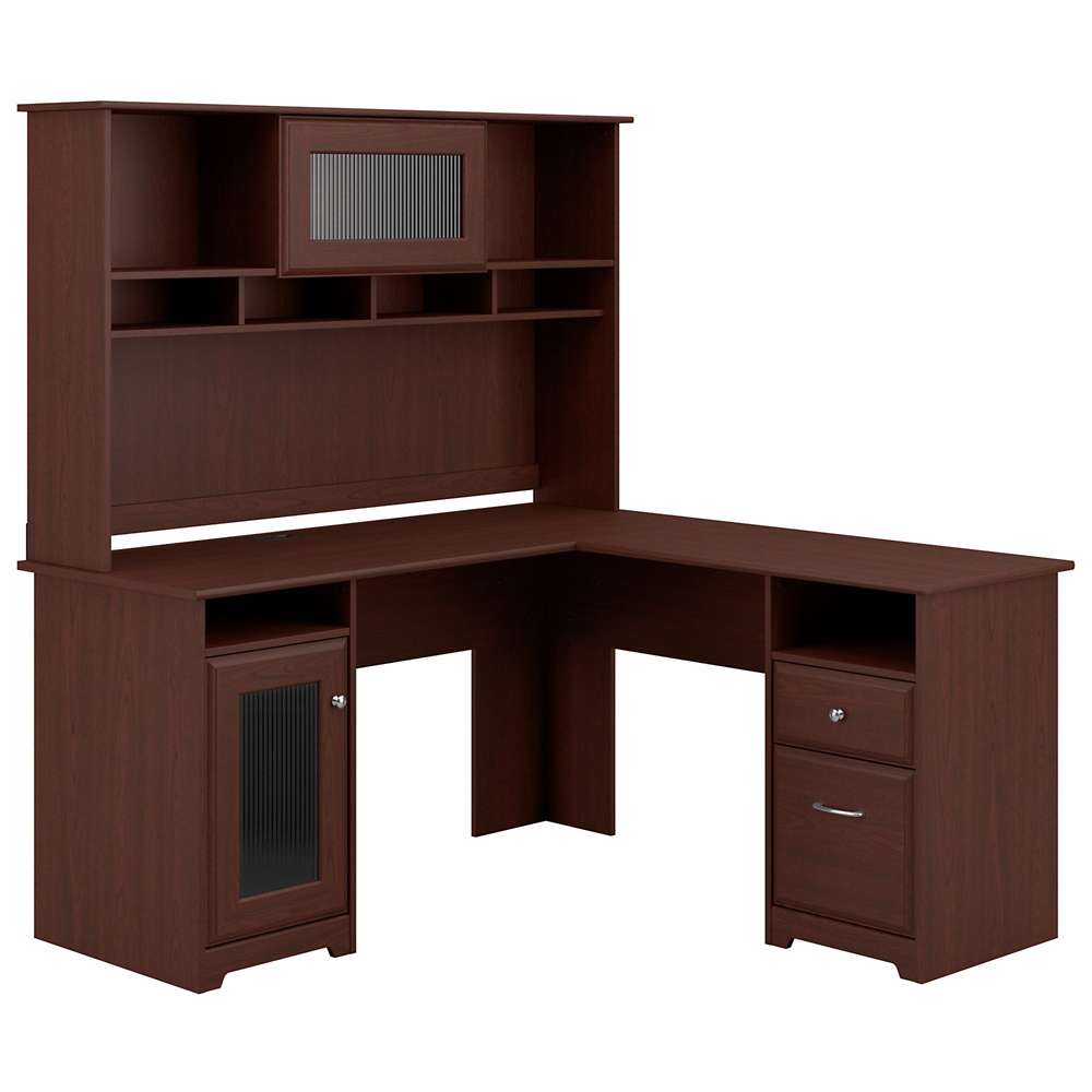 Bush Furniture - Cabot 60W L Shaped Computer Desk with Hutch in Harvest Cherry - CAB001HVC veiw 1