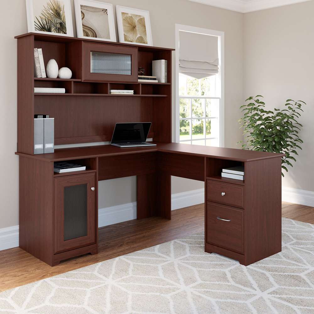 Bush Furniture - Cabot 60W L Shaped Computer Desk with Hutch in Harvest Cherry - CAB001HVC veiw 2