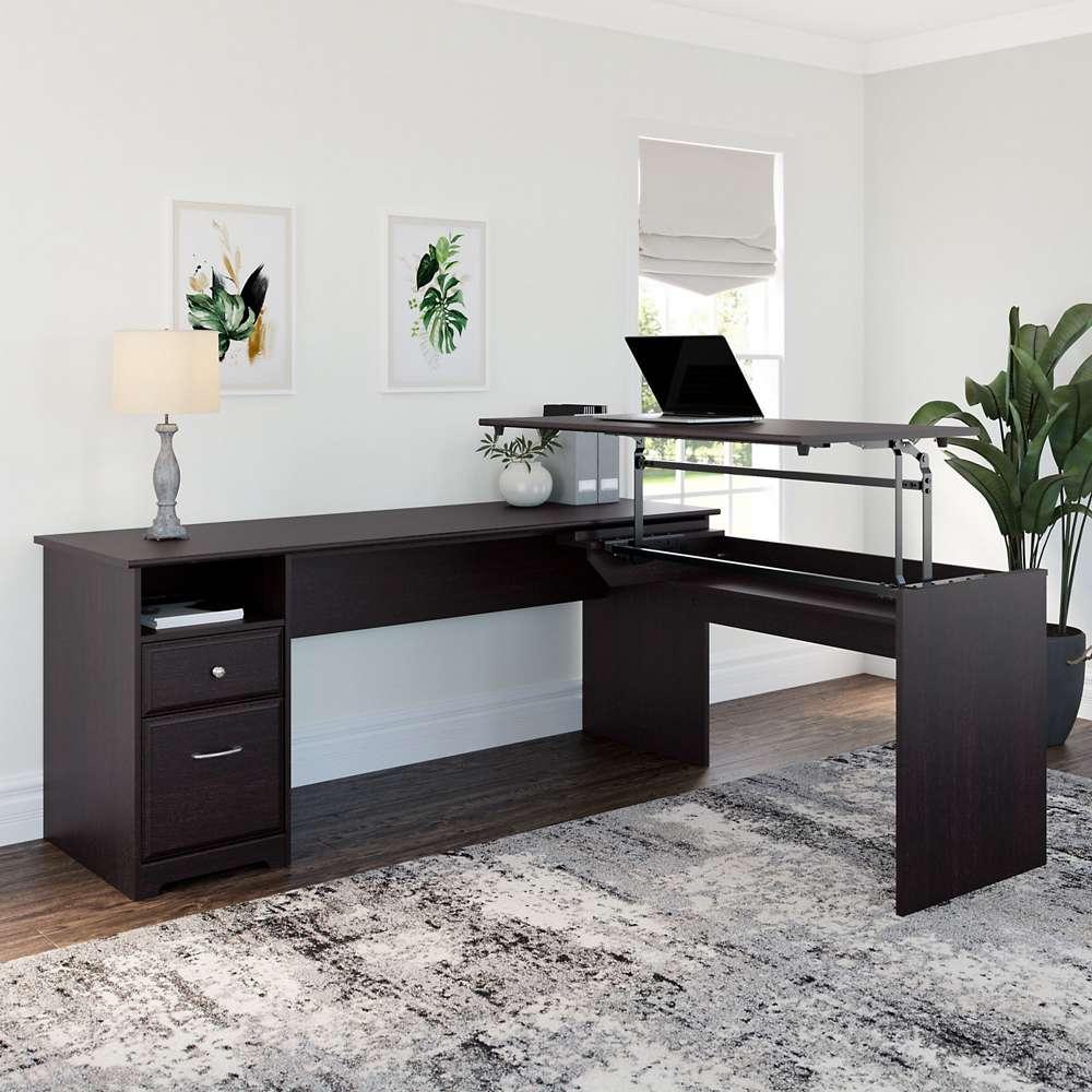 Bush Furniture - Cabot 72W 3 Position L Shaped Sit to Stand Desk in Espresso Oak - CAB050EPO veiw 2