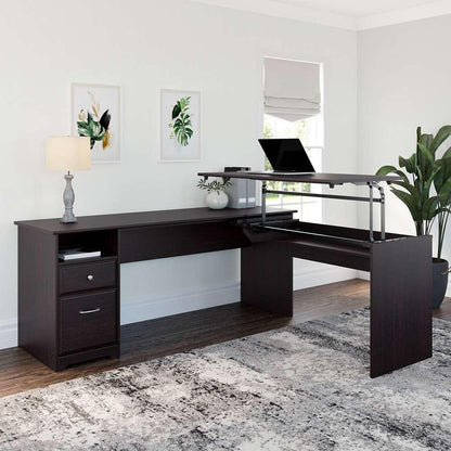 Bush Furniture - Cabot 72W 3 Position L Shaped Sit to Stand Desk in Espresso Oak - CAB050EPO veiw 2