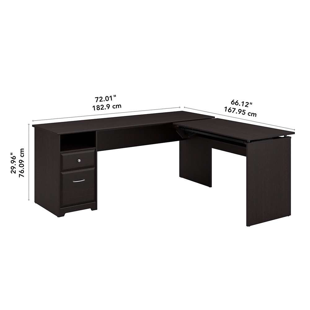 Bush Furniture - Cabot 72W 3 Position L Shaped Sit to Stand Desk in Espresso Oak - CAB050EPO veiw 5
