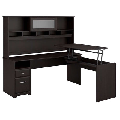 Bush Furniture - Cabot 72W 3 Position L Shaped Sit to Stand Desk with Hutch in Espresso Oak - CAB052EPO veiw 1