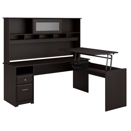 Bush Furniture - Cabot 72W 3 Position L Shaped Sit to Stand Desk with Hutch in Espresso Oak - CAB052EPO veiw 1