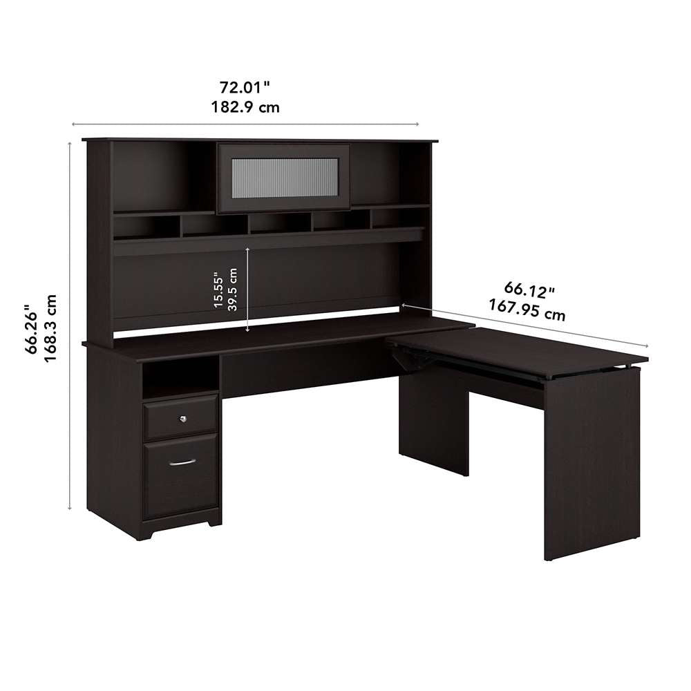 Bush Furniture - Cabot 72W 3 Position L Shaped Sit to Stand Desk with Hutch in Espresso Oak - CAB052EPO veiw 5