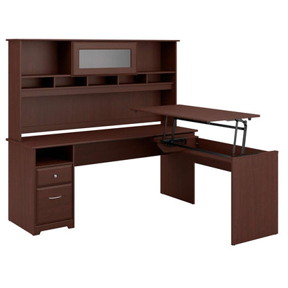 Bush Furniture - Cabot 72W 3 Position L Shaped Sit to Stand Desk with Hutch in Harvest Cherry - CAB052HVC veiw 1