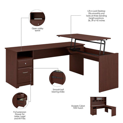 Bush Furniture - Cabot 72W 3 Position L Shaped Sit to Stand Desk with Hutch in Harvest Cherry - CAB052HVC veiw 7
