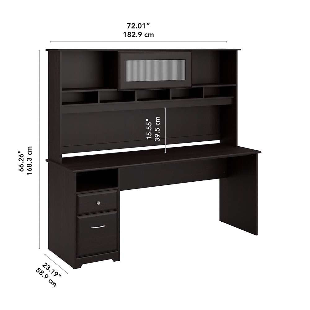 Bush Furniture - Cabot 72W Computer Desk with Hutch and Drawers in Espresso Oak - CAB049EPO veiw 5