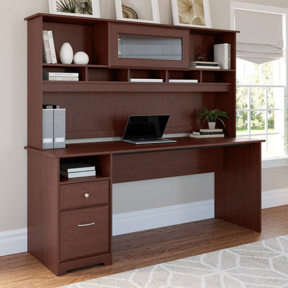 Bush Furniture - Cabot 72W Computer Desk with Hutch and Drawers in Harvest Cherry - CAB049HVC veiw 2