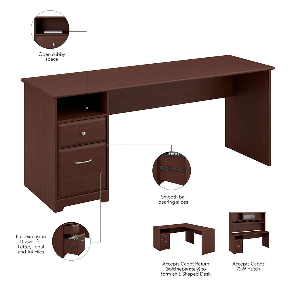 Bush Furniture - Cabot 72W Computer Desk with Hutch and Drawers in Harvest Cherry - CAB049HVC veiw 7
