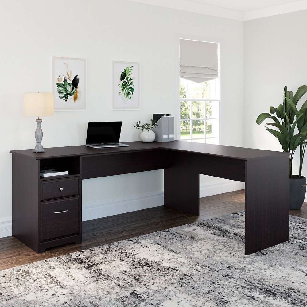 Bush Furniture - Cabot 72W L Shaped Computer Desk with Drawers in Espresso Oak - CAB051EPO veiw 2