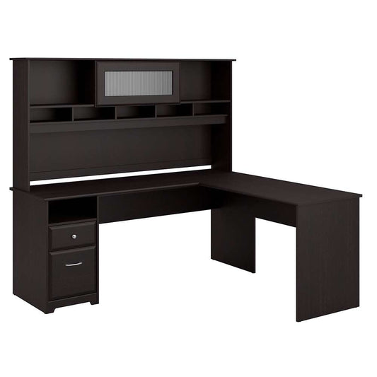 Bush Furniture - Cabot 72W L Shaped Computer Desk with Hutch and Drawers in Espresso Oak - CAB053EPO veiw 1