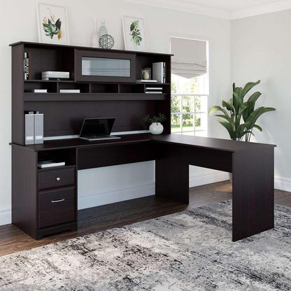 Bush Furniture - Cabot 72W L Shaped Computer Desk with Hutch and Drawers in Espresso Oak - CAB053EPO veiw 2