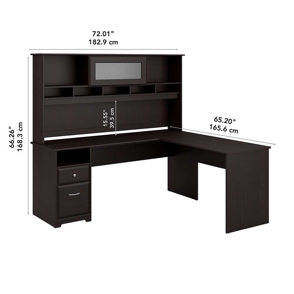 Bush Furniture - Cabot 72W L Shaped Computer Desk with Hutch and Drawers in Espresso Oak - CAB053EPO veiw 5