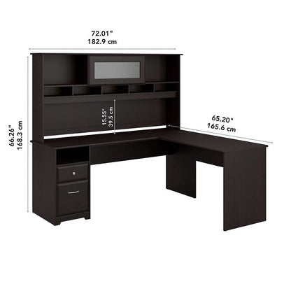 Bush Furniture - Cabot 72W L Shaped Computer Desk with Hutch and Drawers in Espresso Oak - CAB053EPO veiw 5