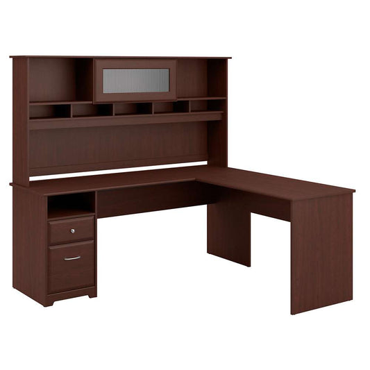 Bush Furniture - Cabot 72W L Shaped Computer Desk with Hutch and Drawers in Harvest Cherry - CAB053HVC veiw 1
