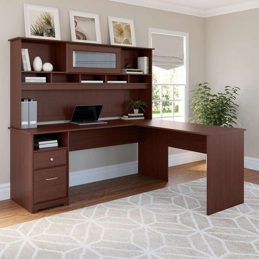Bush Furniture - Cabot 72W L Shaped Computer Desk with Hutch and Drawers in Harvest Cherry - CAB053HVC veiw 2