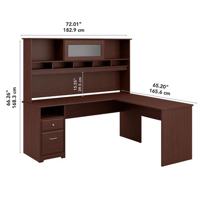 Bush Furniture - Cabot 72W L Shaped Computer Desk with Hutch and Drawers in Harvest Cherry - CAB053HVC veiw 5