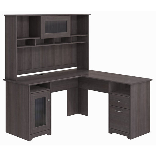 Bush Furniture - Cabot L Shaped Desk with Hutch in Heather Gray - CAB001HRG veiw 1