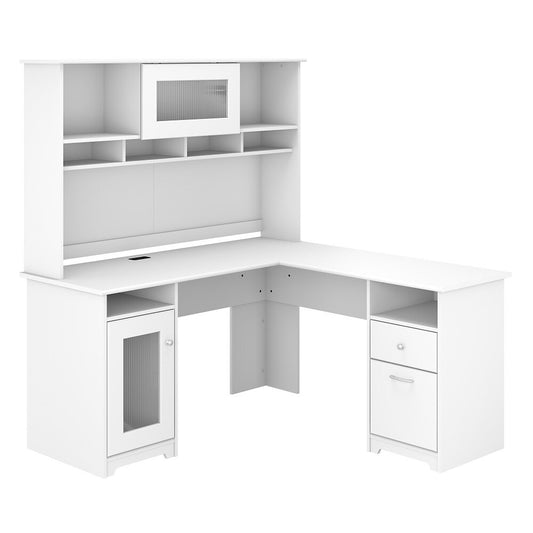 Bush Furniture - Cabot 60W L Shaped Computer Desk with Hutch in White - CAB001WHN veiw 1