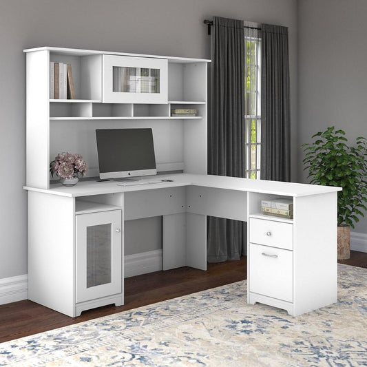 Bush Furniture - Cabot 60W L Shaped Computer Desk with Hutch in White - CAB001WHN veiw 2