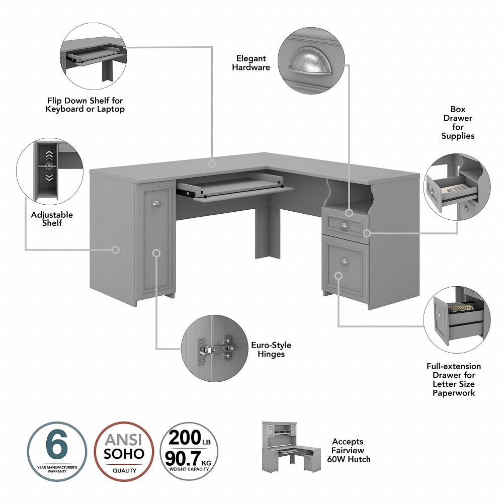 Bush Furniture - Fairview 60W L Shaped Desk with Hutch in Cape Cod Gray - FV004CG veiw 3